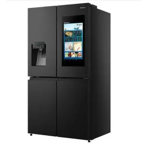 Hisense 680 Liters / 680L Smart Refrigerator Cross Door With Touch Display Screen Water And Ice Dispenser,Metal Cooling, Fridge Mate Black