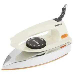 Geepas 1200W Automatic Dry Iron - 60 Micron Teflon Sole Plated, Big fabric guide & Pilot Indicator Overheat Protection -Multi