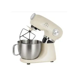 Geepas In 1 Mixer 5 Level Speed, 5 Litre Stainless Steel Bowl, Splash Guard Convenient Design with Wisk, Dough Hook & Beater - Cream.