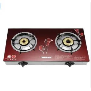 Geepas Gas Cooker, 2 Burner Glass Top Gas Stove, Stainless Steel Frame & Tray Auto Piezo Ignition LPG with 2800pa Iron Mixing Tube -Multi (1 YR WRNTY)