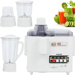 Geepas 4-in-1 Food Processor-Blades for Blending Mincing and Milling Function Unique Detachable Parts and Rich in Design 2 Speed Control with Pulse-White (1 YR WRNTY)
