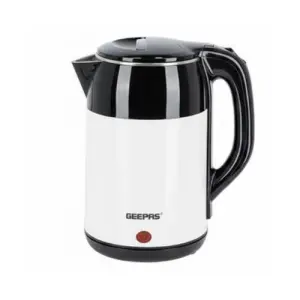 Geepas 1.8 Stainless Steel Double Layer Electric Kettle - White, Black. (1yr Warranty).