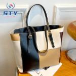 STY Ladies Shoulder Bag Women Handbags Tote Bag Large Capacity PU Color-Block Bag