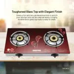 Geepas Gas Cooker, 2 Burner Glass Top Gas Stove, Stainless Steel Frame & Tray Auto Piezo Ignition LPG with 2800pa Iron Mixing Tube -Multi (1 YR WRNTY)