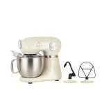 Geepas In 1 Mixer 5 Level Speed, 5 Litre Stainless Steel Bowl, Splash Guard Convenient Design with Wisk, Dough Hook & Beater - Cream.