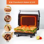 Geepas Stainless Steel Grill Maker, Power and Ready Light, GGM5394 Non-Stick Cooking Plate Easy to Clean Practical Cable Winding Lid Locking for- Silver