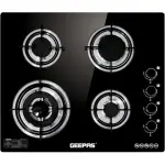 Geepas 4-Burner Gas Cooker-Tempered Glass Worktop, Automatic Ignition, 4 heating Zones-- Black