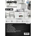 Geepas 4-in-1 Food Processor-Blades For Blending, Mincing And Milling Function Unique Detachable Parts And Rich In Design 2 Speed Control-White (1 YR WRNTY)
