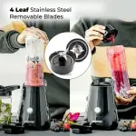Geepas Personal Blender Stainless Steel Blade Safety Lock, 570ml & 400ml BPA-Free Tritan Jar, 300W Motor, Multi- Safe Protection, Abs Plastic Housing - Black
