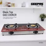 Geepas Gas Cooker, 2 Burner Glass Top Gas Stove, Stainless Steel Frame & Tray Auto Piezo Ignition LPG with 2800pa Iron Mixing Tube -Multi (1 YR WRNTY)