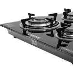 Geepas 4-Burner Gas Cooker-Tempered Glass Worktop, Automatic Ignition, 4 heating Zones-- Black