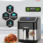 Geepas Digital Air Fryer- GAF37527UK/5.0 L Pot, with Vortex Technology/Digital Display, Touch Screen, Multiple Function, 1-60 Min Timer, Temperature 50-200 Degree Celsius