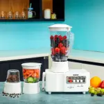 Geepas 4-in-1 Food Processor-Blades For Blending, Mincing And Milling Function Unique Detachable Parts And Rich In Design 2 Speed Control-White (1 YR WRNTY)
