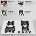 Geepas 4 Control Knobs Stainless Steel Gas Hob Sabaf Burners Cast Iron Pan Support Auto-Ignition Low Gas Consumption -Multi (1 YR WRNTY)