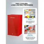 Geepas Single Door Mini Defrost Refrigerator|GRF1202RXE| Mini Fridge| Retro Design| Low Noise| Low Voltage| Quick Cooling| Easy Cleaning| Red