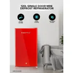 Geepas Single Door Mini Defrost Refrigerator|GRF1202RXE| Mini Fridge| Retro Design| Low Noise| Low Voltage| Quick Cooling| Easy Cleaning| Red