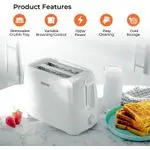 Geepas 2 Slice Bread Toaster, Variable Browning Setting,Cancel Function Removable Crumb Tray Wide Slots and High Lift Feature Cord Storage-White