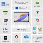 HP 14" Laptop · 576GB Storage · Microsoft 365 Included · 64GB + 512GB SD · 8GB RAM · HD Display · 12-Hour Battery · WiFi · Bluetooth · Windows 11 White