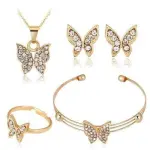 5pcs/set Women's Quartz Watch Set With Stainless Steel Band & Butterfly Jewelry