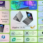 acer Aspire 14 Laptop Computer, Intel Core Ultra 7 258V, 32GB LPDDR5X, 1TB SSD, 500GB External HDD, 14" WUXGA IPS Touchscreen, Windows 11 Home, Slate