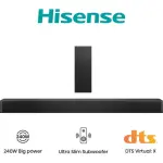 Hisense HS2100 2.1 CH Soundbar, 240 W, Dolby Audio Wireless to subwoofer Black